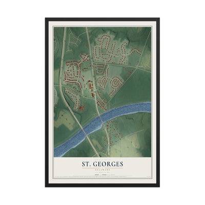 Map of St. Georges, Delaware, 12 x 18 inch print in a black wood frame