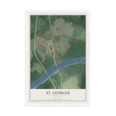 Map of St. Georges, Delaware, 12 x 18 inch print in a white wood frame