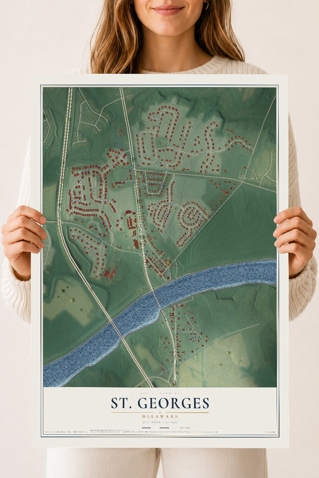 Map of St. Georges, Delaware, 18 x 24 inch unframed archival matte print