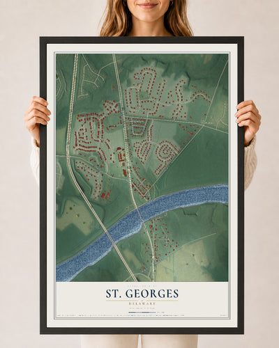 Map of St. Georges, Delaware, 24 x 36 inch print in a black wood frame