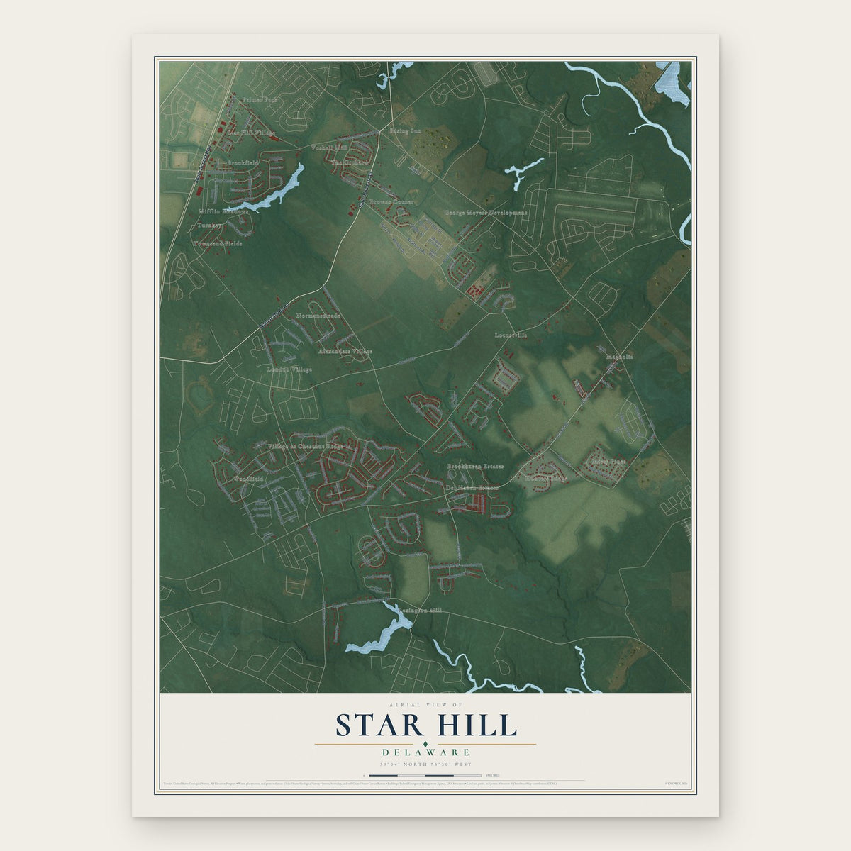 Star Hill, Delaware map print, the full design