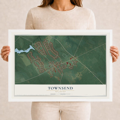 Map of Townsend, Delaware, 12 x 18 inch print in a white wood frame