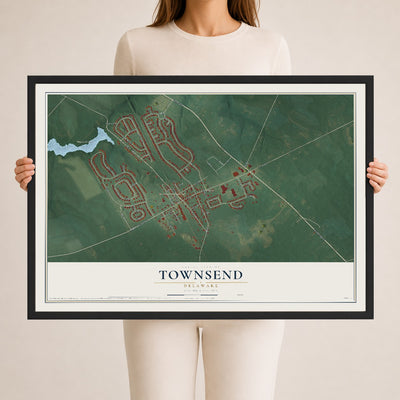 Map of Townsend, Delaware, 24 x 36 inch print in a black wood frame