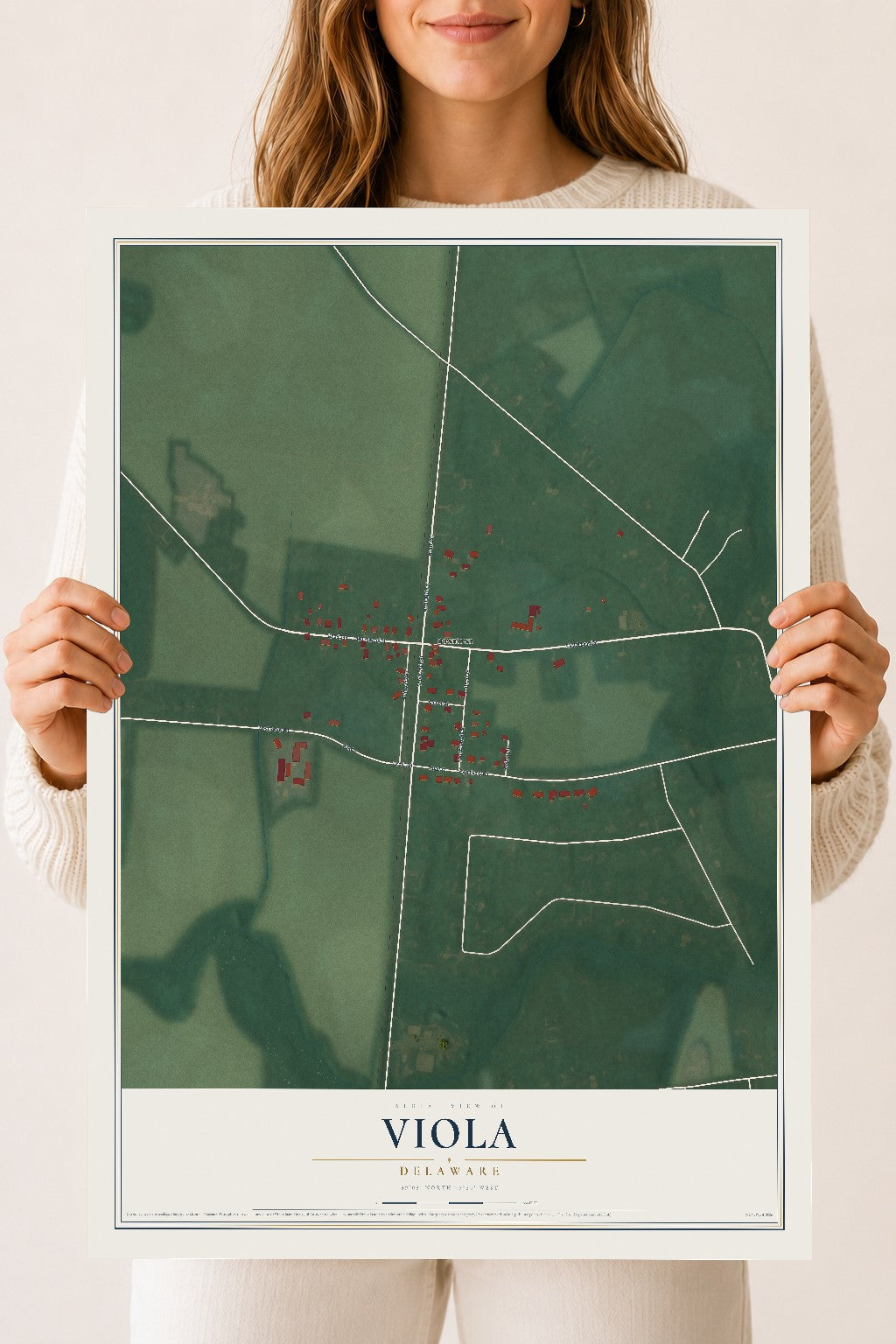 Map of Viola, Delaware, 18 x 24 inch unframed archival matte print