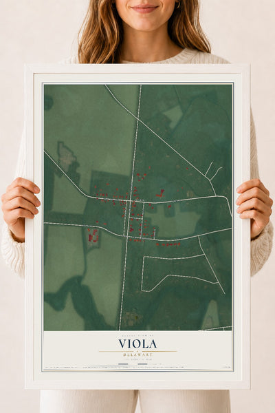 Map of Viola, Delaware, 18 x 24 inch print in a white wood frame