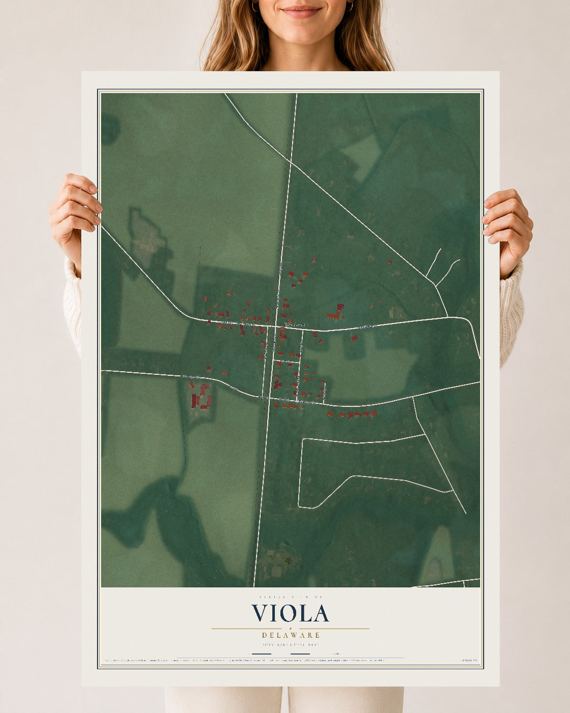 Map of Viola, Delaware, 24 x 36 inch unframed archival matte print