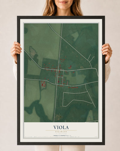 Map of Viola, Delaware, 24 x 36 inch print in a black wood frame