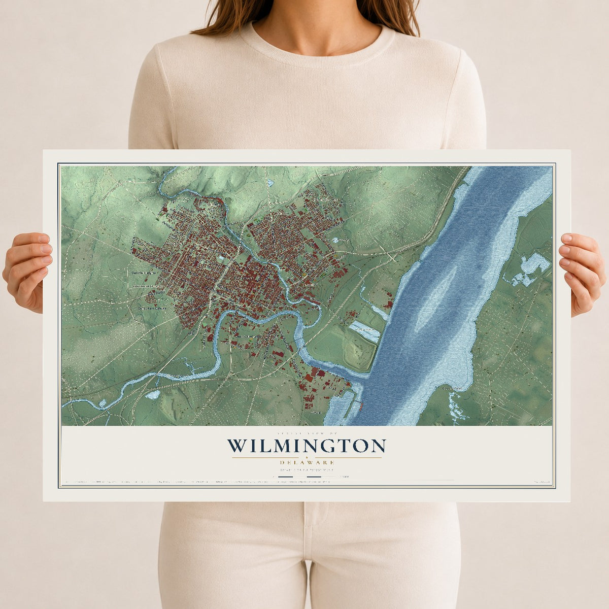 Map of Wilmington, Delaware, 12 x 18 inch unframed archival matte print