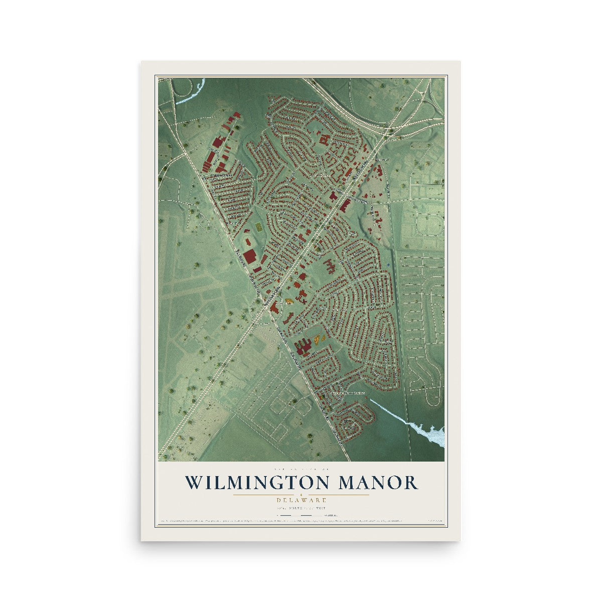 Map of Wilmington Manor, Delaware, 12 x 18 inch unframed archival matte print