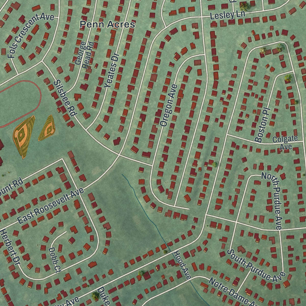Second close-up of the map of Wilmington Manor, Delaware print showing more streets and buildings