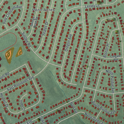 Second close-up of the map of Wilmington Manor, Delaware print showing more streets and buildings