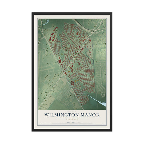 Map of Wilmington Manor, Delaware, 12 x 18 inch print in a black wood frame