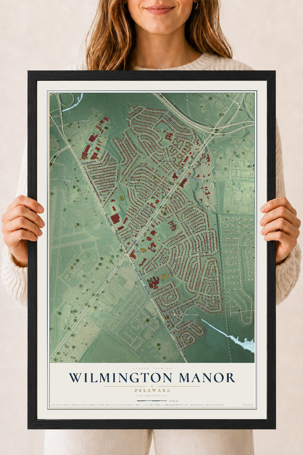 Map of Wilmington Manor, Delaware, 18 x 24 inch print in a black wood frame