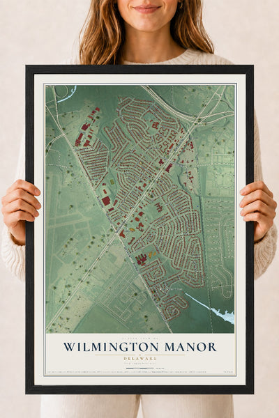 Map of Wilmington Manor, Delaware, 18 x 24 inch print in a black wood frame