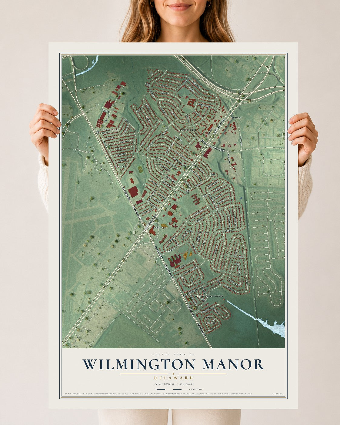 Map of Wilmington Manor, Delaware, 24 x 36 inch unframed archival matte print