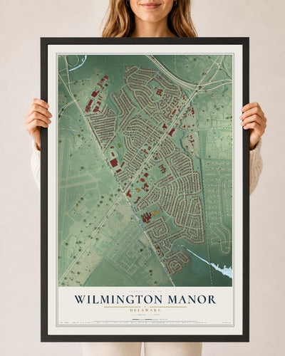 Map of Wilmington Manor, Delaware, 24 x 36 inch print in a black wood frame