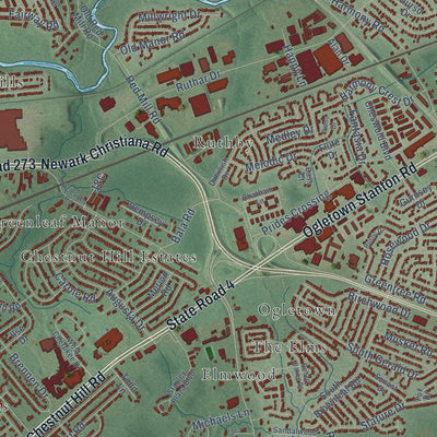 Close-up of the map of Wilson, Delaware print showing street and building detail