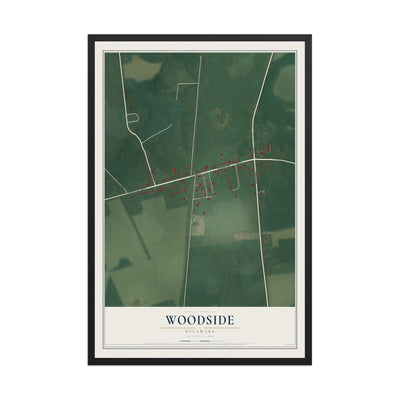 Map of Woodside, Delaware, 12 x 18 inch print in a black wood frame