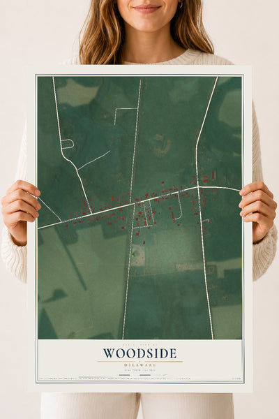 Map of Woodside, Delaware, 18 x 24 inch unframed archival matte print