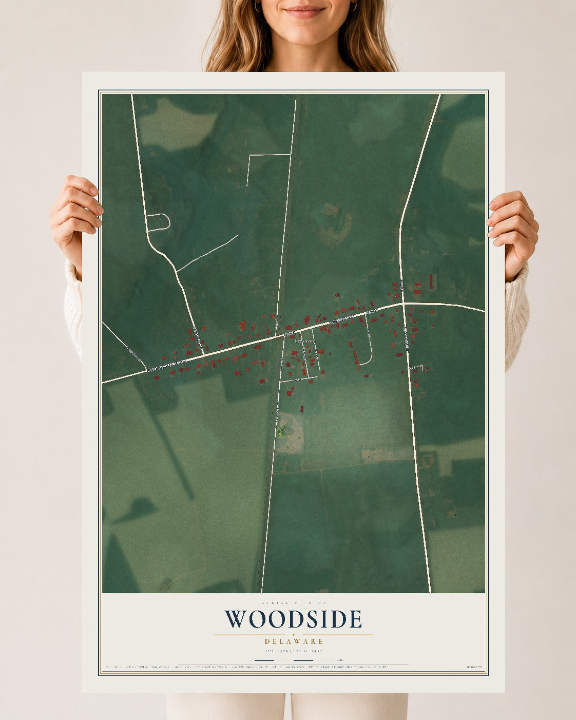 Map of Woodside, Delaware, 24 x 36 inch unframed archival matte print