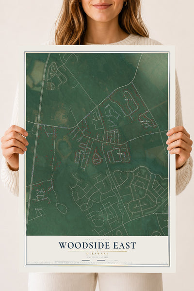 Map of Woodside East, Delaware, 18 x 24 inch unframed archival matte print