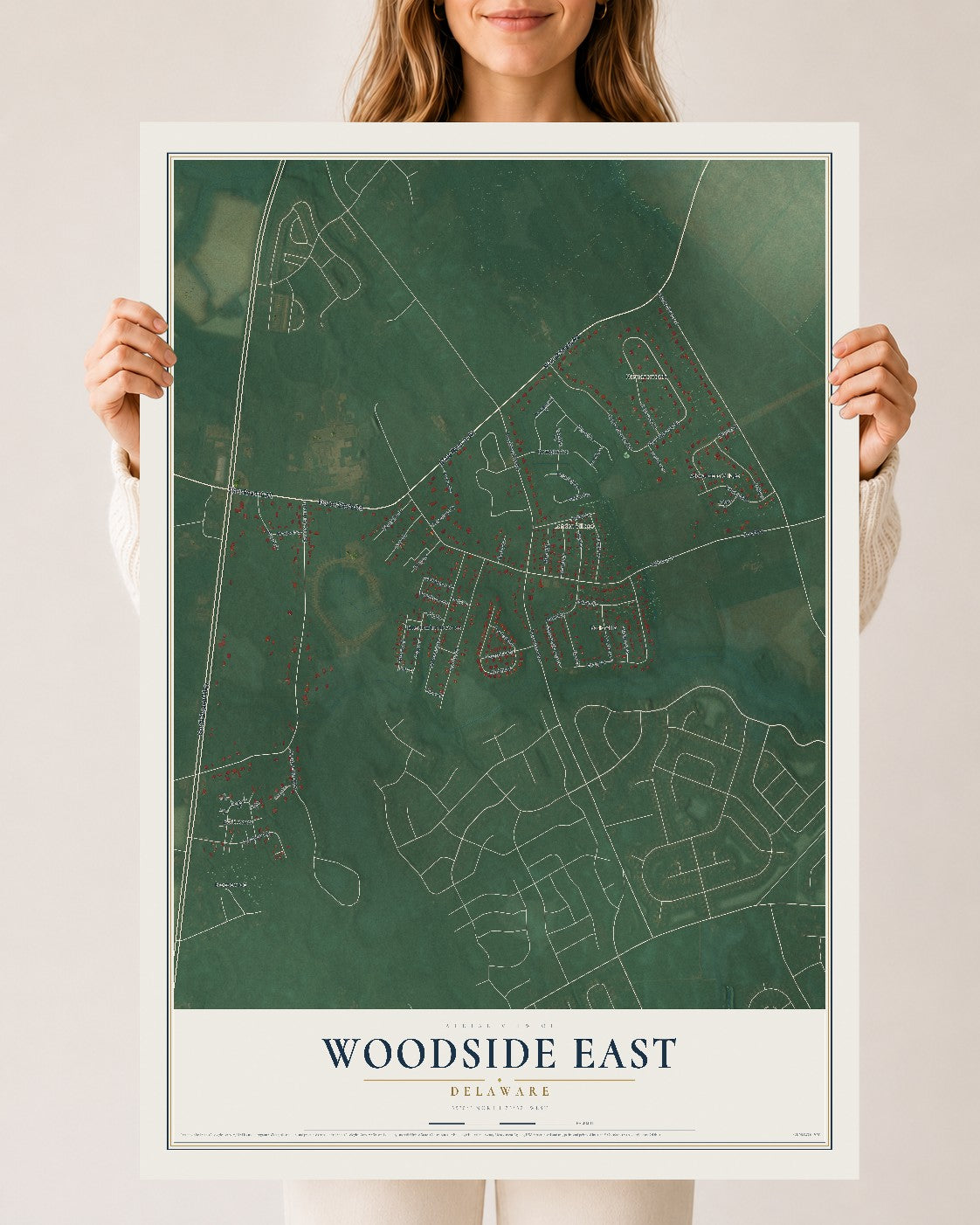 Map of Woodside East, Delaware, 24 x 36 inch unframed archival matte print