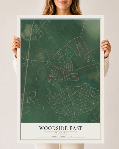Map of Woodside East, Delaware, 24 x 36 inch unframed archival matte print