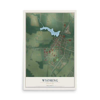 Map of Wyoming, Delaware, 12 x 18 inch unframed archival matte print