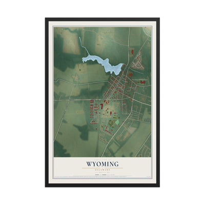 Map of Wyoming, Delaware, 12 x 18 inch print in a black wood frame