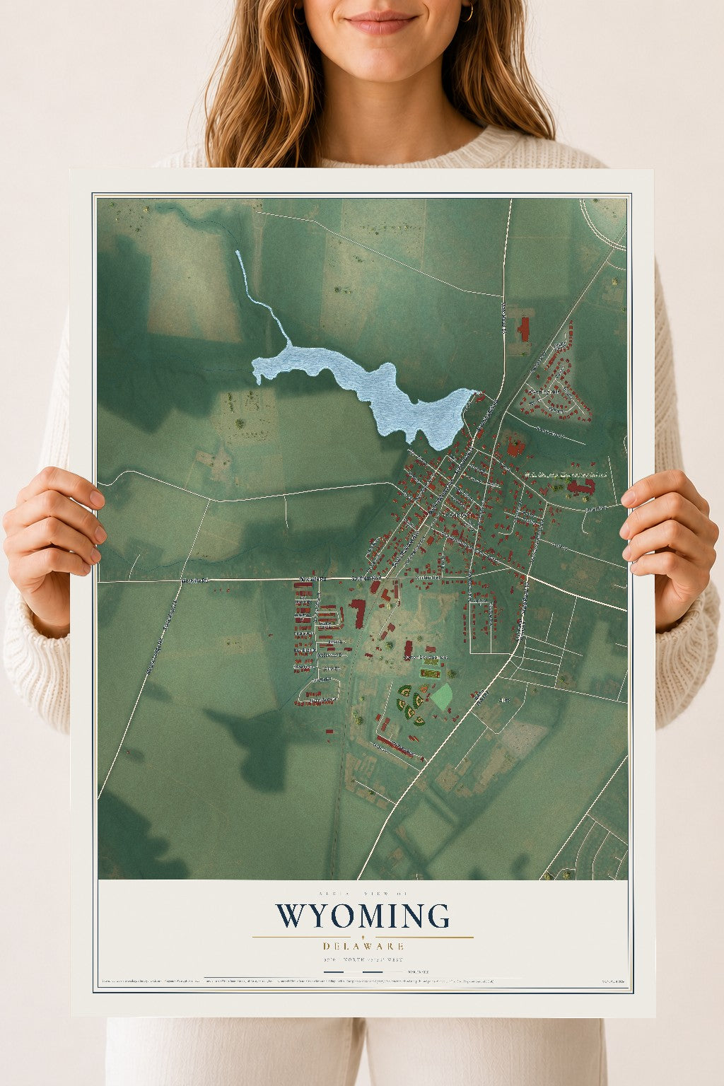 Map of Wyoming, Delaware, 18 x 24 inch unframed archival matte print