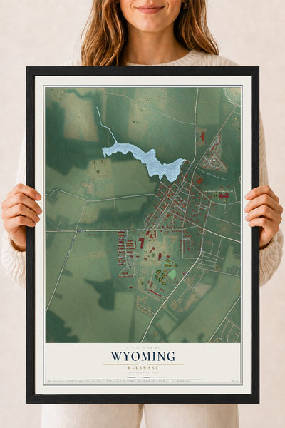 Map of Wyoming, Delaware, 18 x 24 inch print in a black wood frame