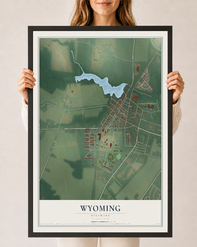 Map of Wyoming, Delaware, 24 x 36 inch print in a black wood frame