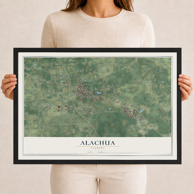 Alachua, Florida map print, 12" x 18" W/ Black Ayous Wood Frame mockup