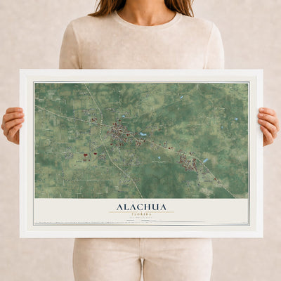Alachua, Florida map print, 12" x 18" W/ White Ayous Wood Frame mockup
