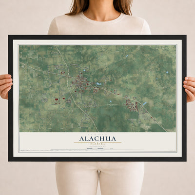 Alachua, Florida map print, 18" x 24" W/ Black Ayous Wood Frame mockup