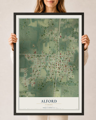 Alford, Florida map print, 24" x 36" W/ Black Ayous Wood Frame mockup