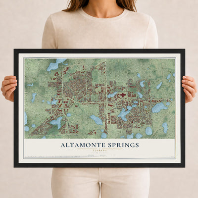 Altamonte Springs, Florida map print, 12" x 18" W/ Black Ayous Wood Frame mockup