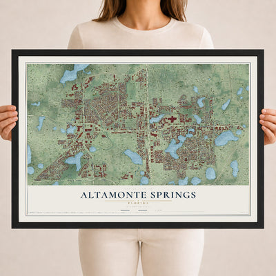 Altamonte Springs, Florida map print, 18" x 24" W/ Black Ayous Wood Frame mockup