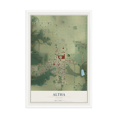 Altha, Florida map print, 12" x 18" W/ White Ayous Wood Frame mockup