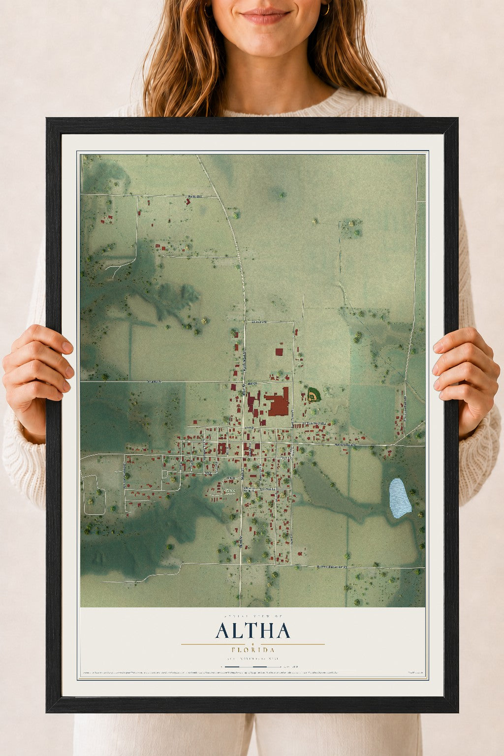 Altha, Florida map print, 18" x 24" W/ Black Ayous Wood Frame mockup