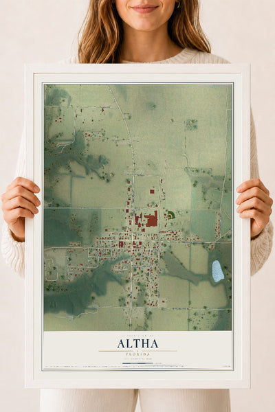 Altha, Florida map print, 18" x 24" W/ White Ayous Wood Frame mockup