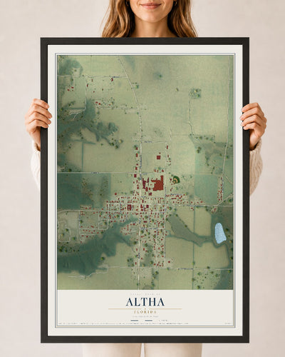 Altha, Florida map print, 24" x 36" W/ Black Ayous Wood Frame mockup