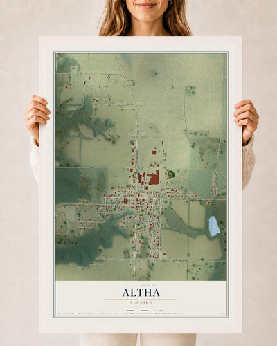 Altha, Florida map print, 24" x 36" W/ White Ayous Wood Frame mockup
