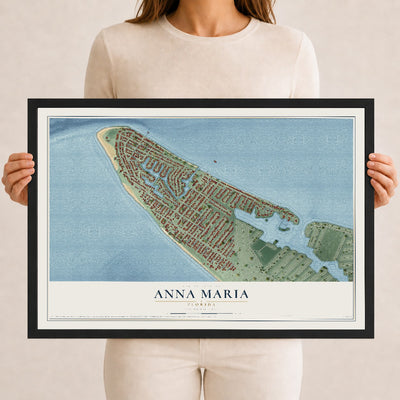 Anna Maria, Florida map print, 12" x 18" W/ Black Ayous Wood Frame mockup
