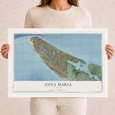 Anna Maria, Florida map print, 12" x 18" W/ White Ayous Wood Frame mockup