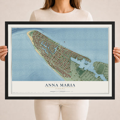 Anna Maria, Florida map print, 18" x 24" W/ Black Ayous Wood Frame mockup