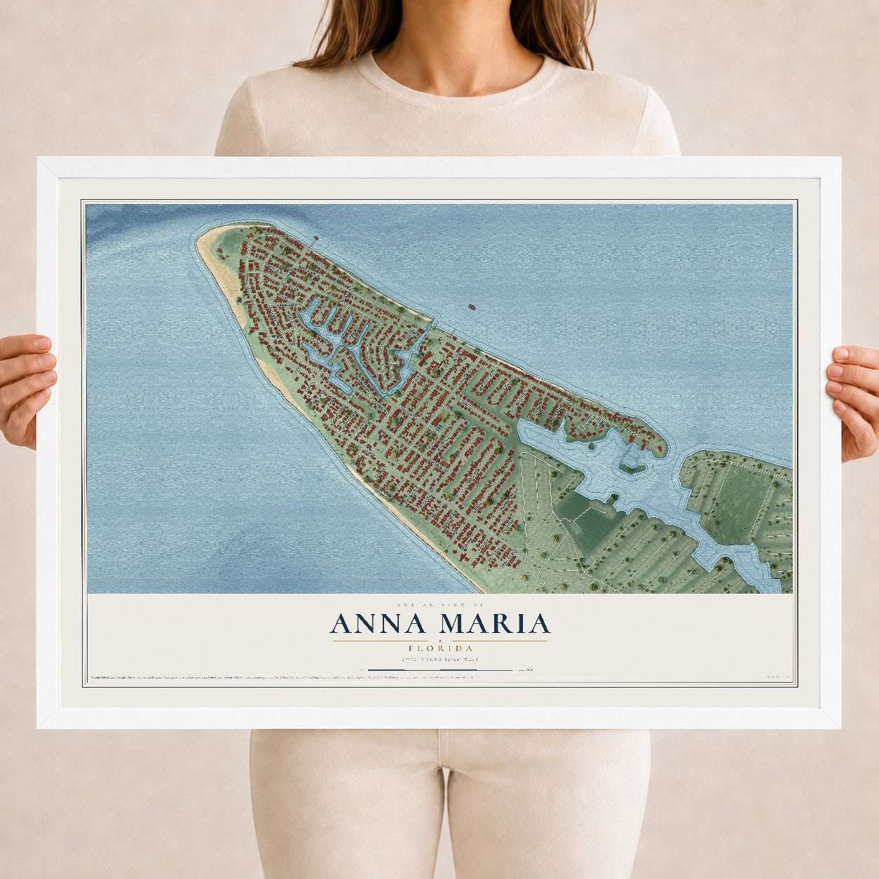 Anna Maria, Florida map print, 18" x 24" W/ White Ayous Wood Frame mockup