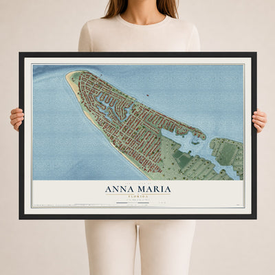 Anna Maria, Florida map print, 24" x 36" W/ Black Ayous Wood Frame mockup