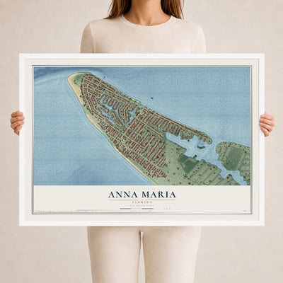 Anna Maria, Florida map print, 24" x 36" W/ White Ayous Wood Frame mockup