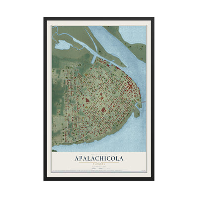 Apalachicola, Florida map print, 12" x 18" W/ Black Ayous Wood Frame mockup